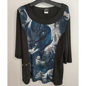 Cazza Petite 3/4 sleeves black tunic with decorative buttons size XL